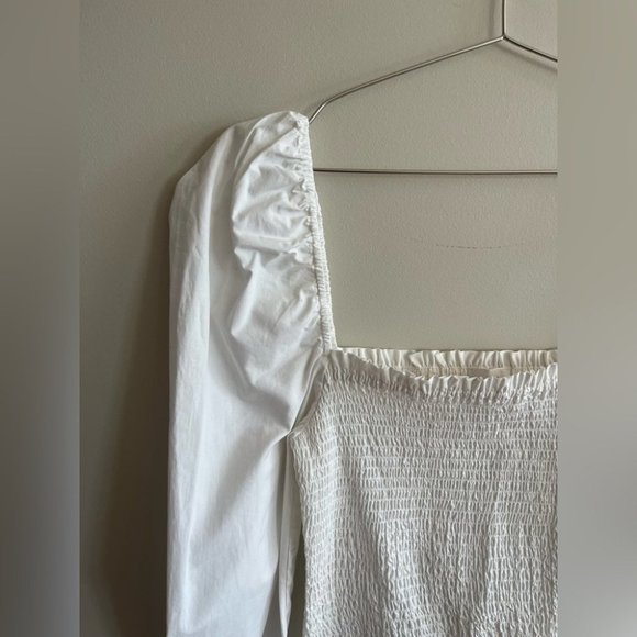 Aritzia Wilfred Smocked Maelys White Ruched Ruffle Dress - Picture 9 of 11
